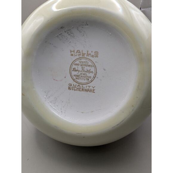 Vtg Hall Jewel Tea Autumn Leaf BALL Pitcher 7 1/2" tall Ice Lip Gold Rim 80 oz. - Picture 5 of 9